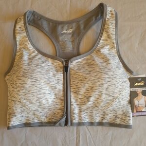 Avia Light Gray Zip-Front Sports Bra Size XL Medium Support